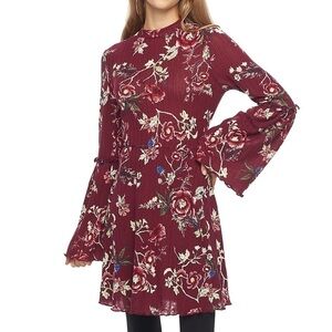LOVE, FIRE Mockneck Bell Sleeve Dress